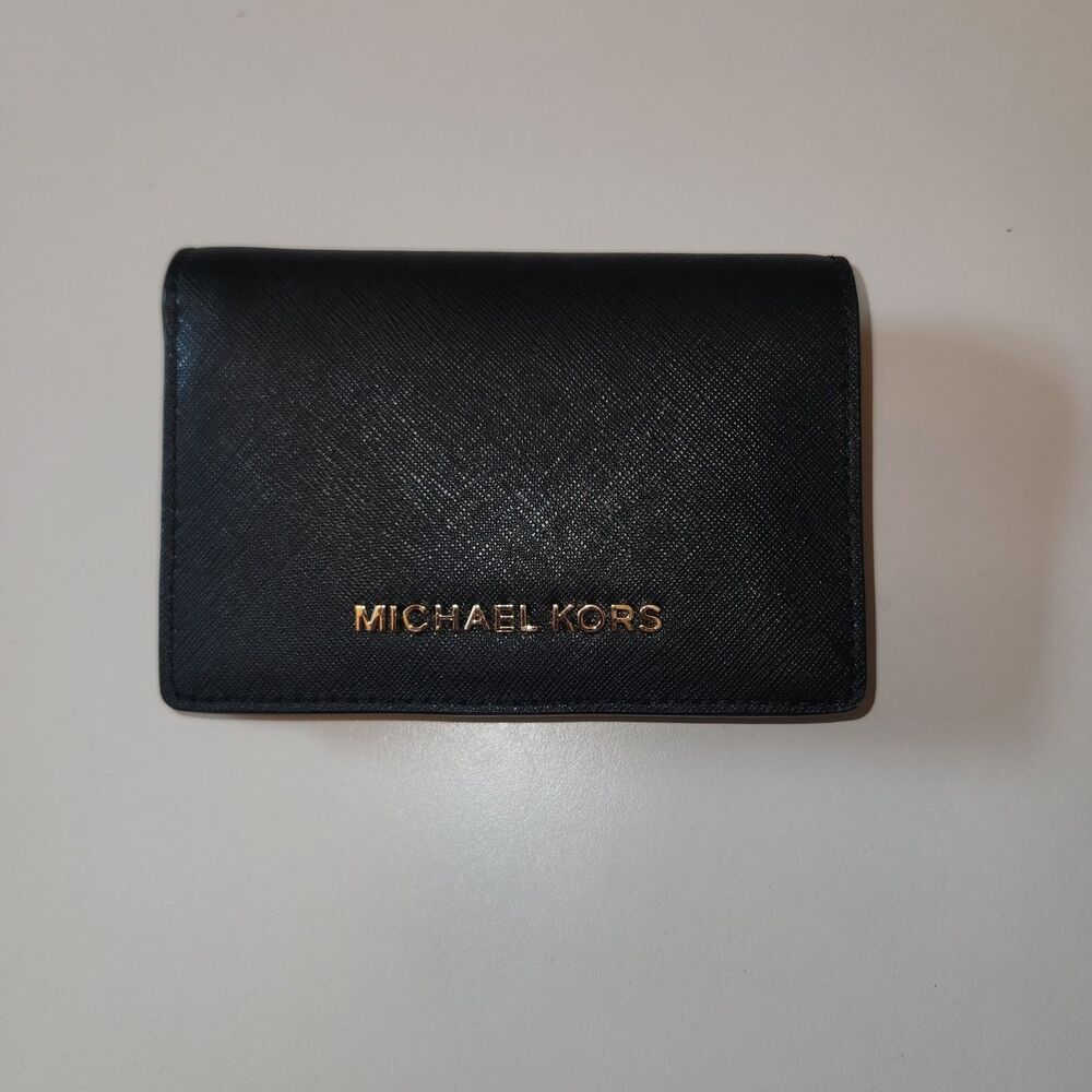Michael Kors Women's JET SET MD SLIM WALLET Black Leather w/MK Logo $98 NEW